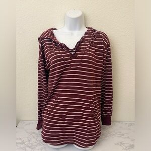 Maurices Hoodie Sweatshirt Knit Long Sleeves Women's S Red Striped Pullo…